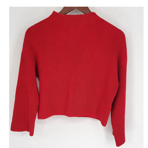 Topshop Red Ribbed Textured Mock Neck Cropped Oversized Sweater Women's 2